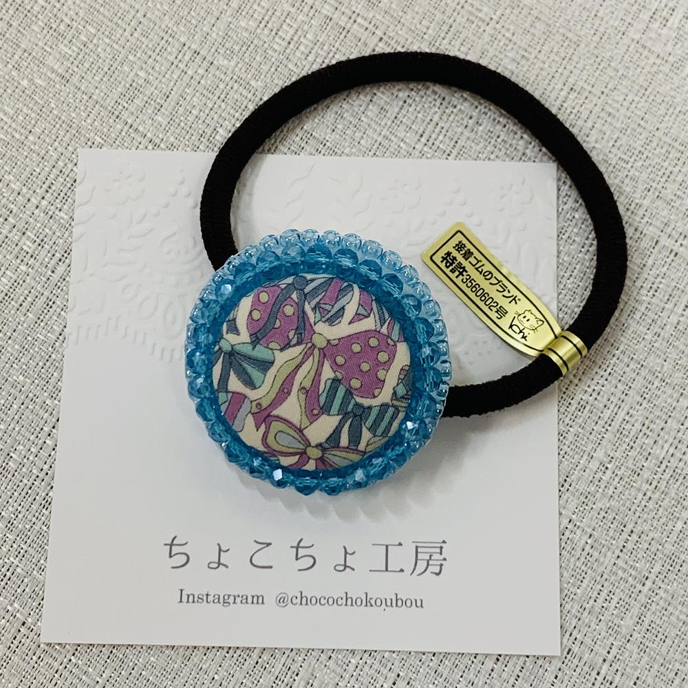 激安商品 リバティ×ビーズ刺繍のヘアゴム（ブルー） by ちょこちょ工房 ファッション雑貨