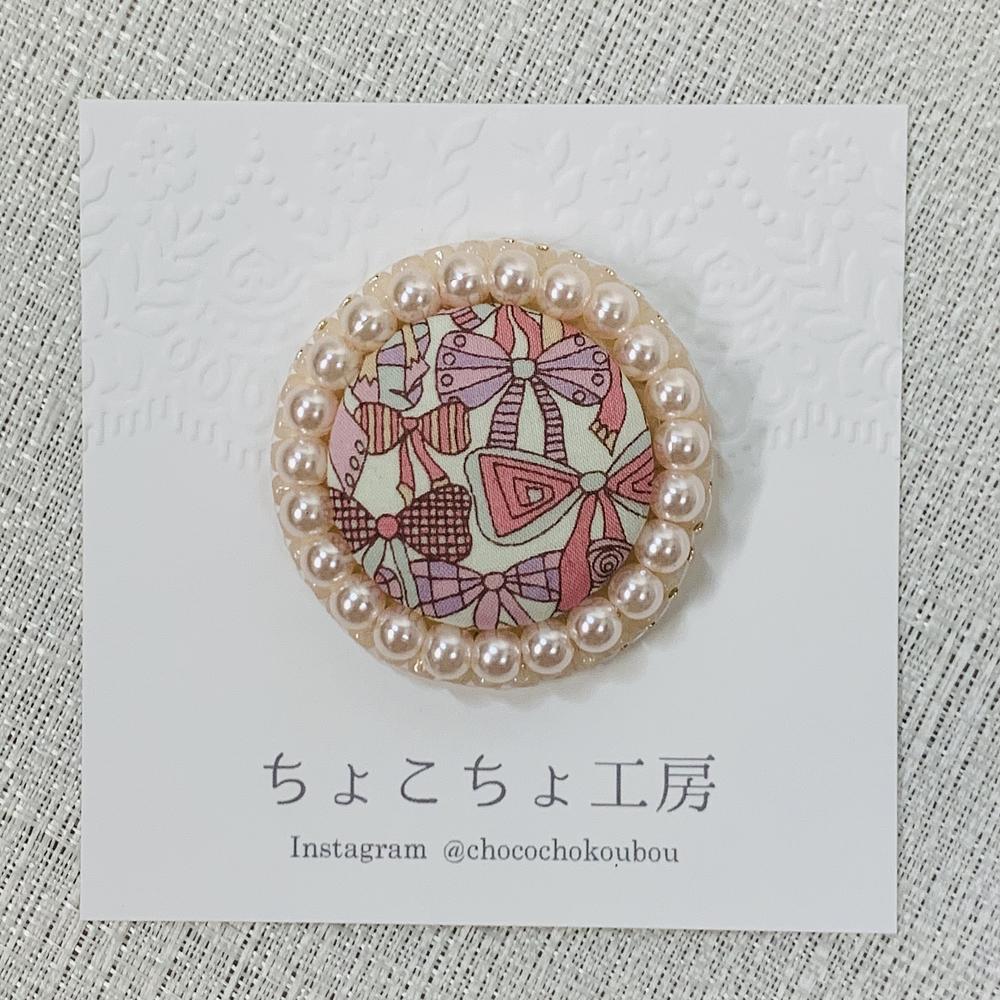 □セミオーダー□リバティ×ビーズ刺繍（ピンク×アイボリー） by